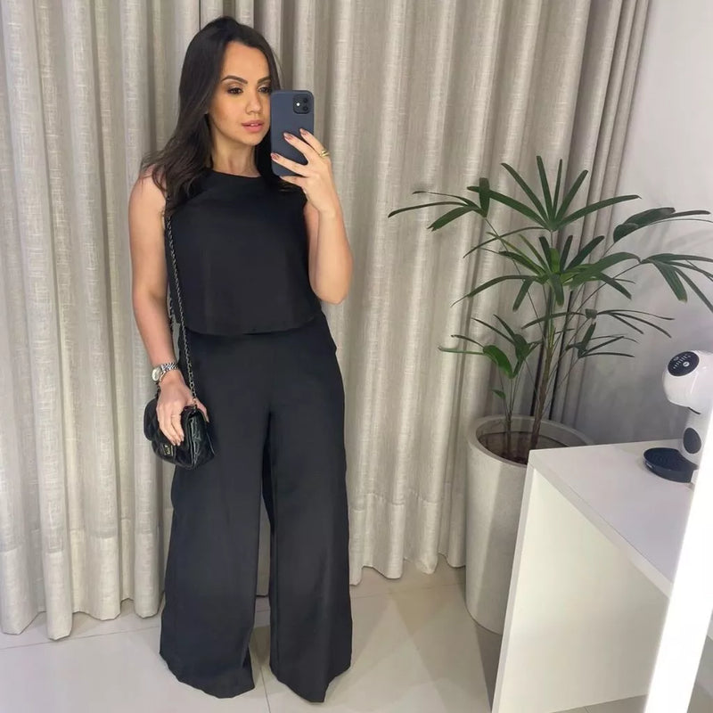 Conjunto Alfaiataria Social Feminino Calça e Blusa em Linho