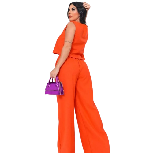 Conjunto Alfaiataria Social Feminino Calça e Blusa em Linho