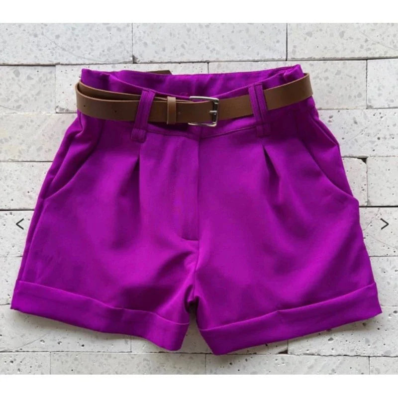 Short Feminino Alfaiataria Social com Cinto Cintura Alta
