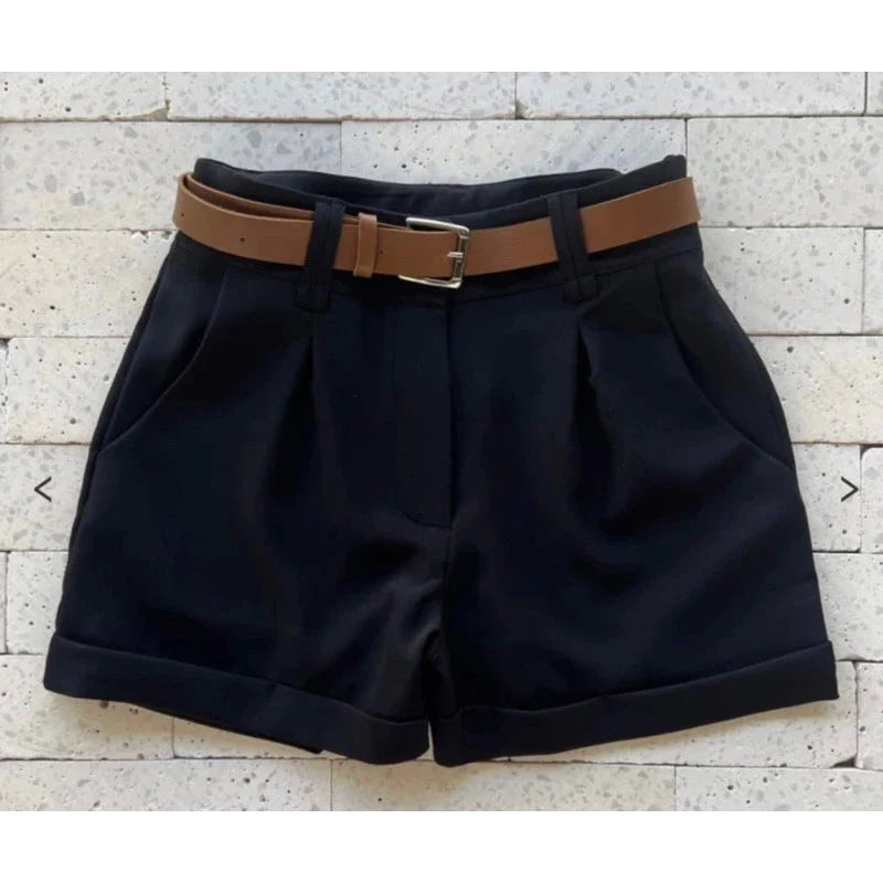 Short Feminino Alfaiataria Social com Cinto Cintura Alta