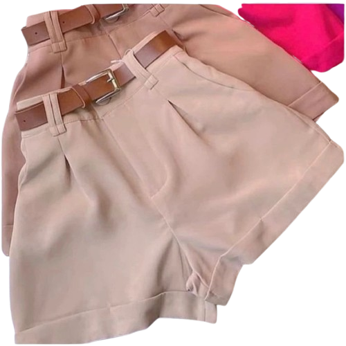 Short Feminino Alfaiataria Social com Cinto Cintura Alta