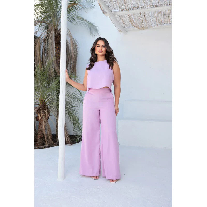 Conjunto Alfaiataria Social Feminino Calça e Blusa em Linho