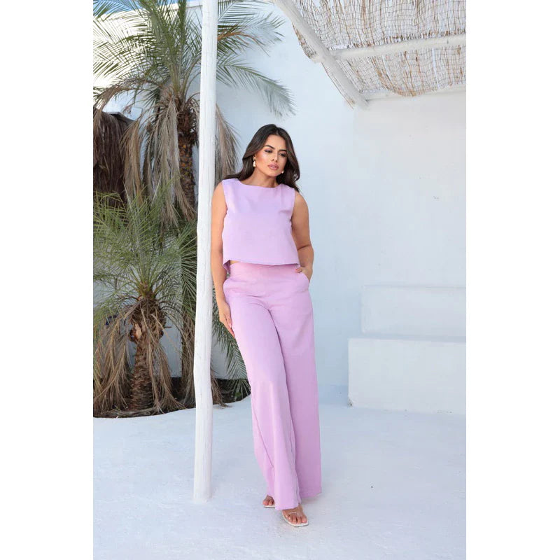 Conjunto Alfaiataria Social Feminino Calça e Blusa em Linho