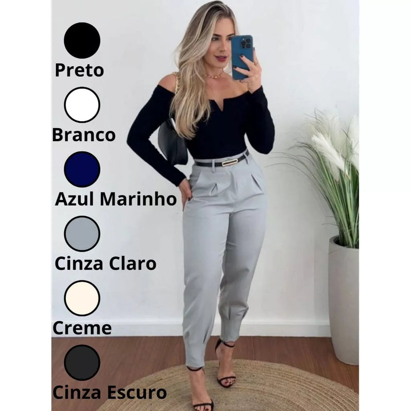 Calça Alfaiataria Feminina Cintura Alta com Pences