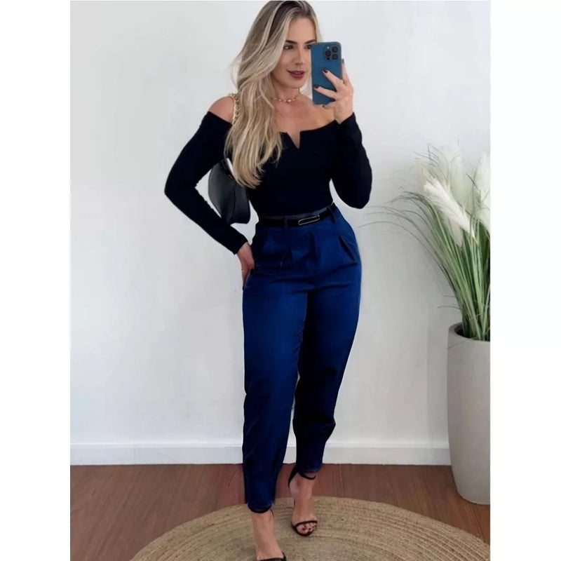 Calça Alfaiataria Feminina Cintura Alta com Pences