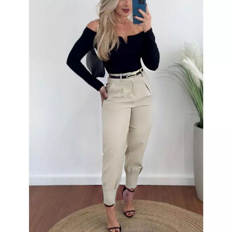 Calça Alfaiataria Feminina Cintura Alta com Pences