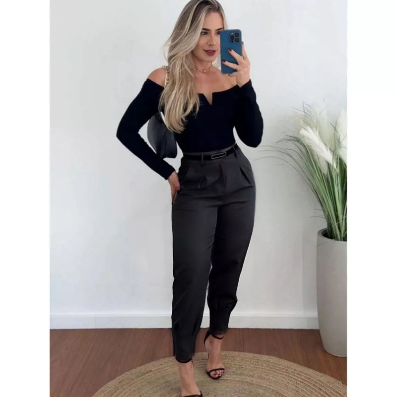 Calça Alfaiataria Feminina Cintura Alta com Pences