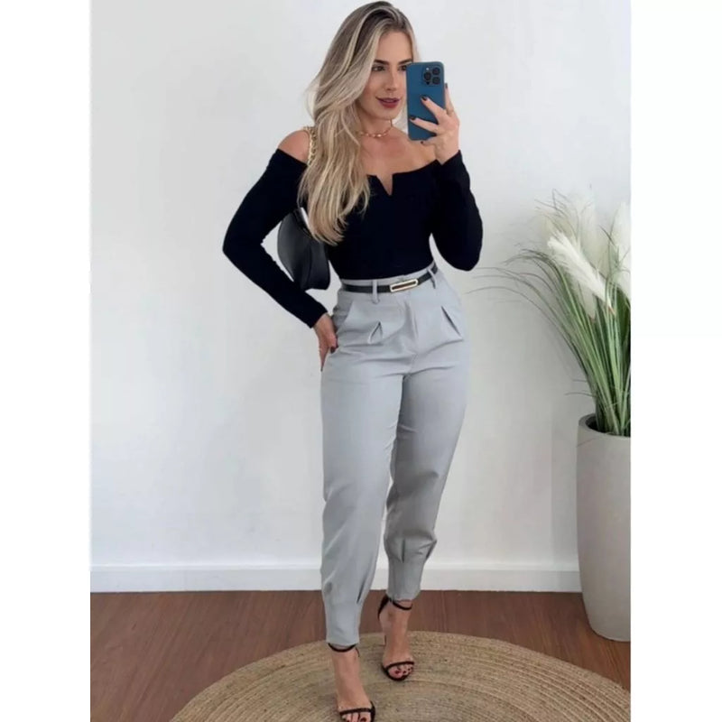 Calça Alfaiataria Feminina Cintura Alta com Pences