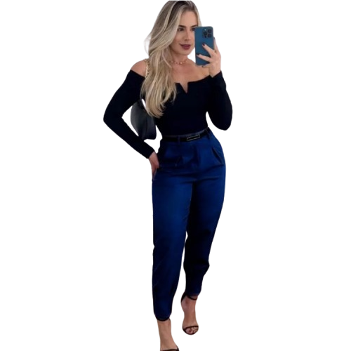Calça Alfaiataria Feminina Cintura Alta com Pences