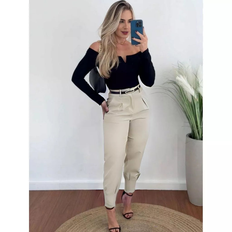 Calça Alfaiataria Feminina Cintura Alta com Pences