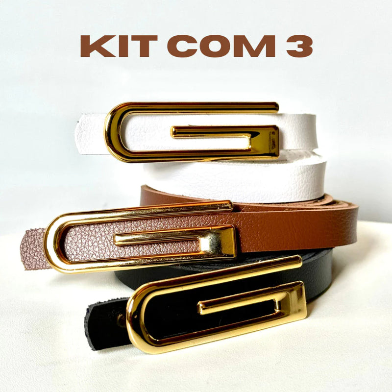 Kit com 3 Cintos Femininos Finos – Fivela G